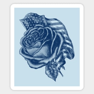 Rose Flower with the United States Flag - Blue Magnet